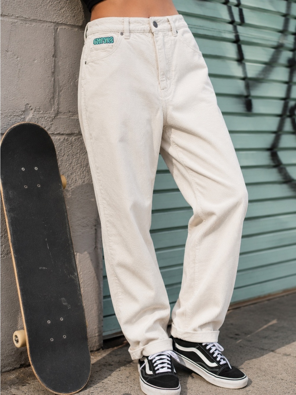 EMPYRE Corduroy Pants Cream White Women's Size 3 High Waisted Relaxed Fit‎